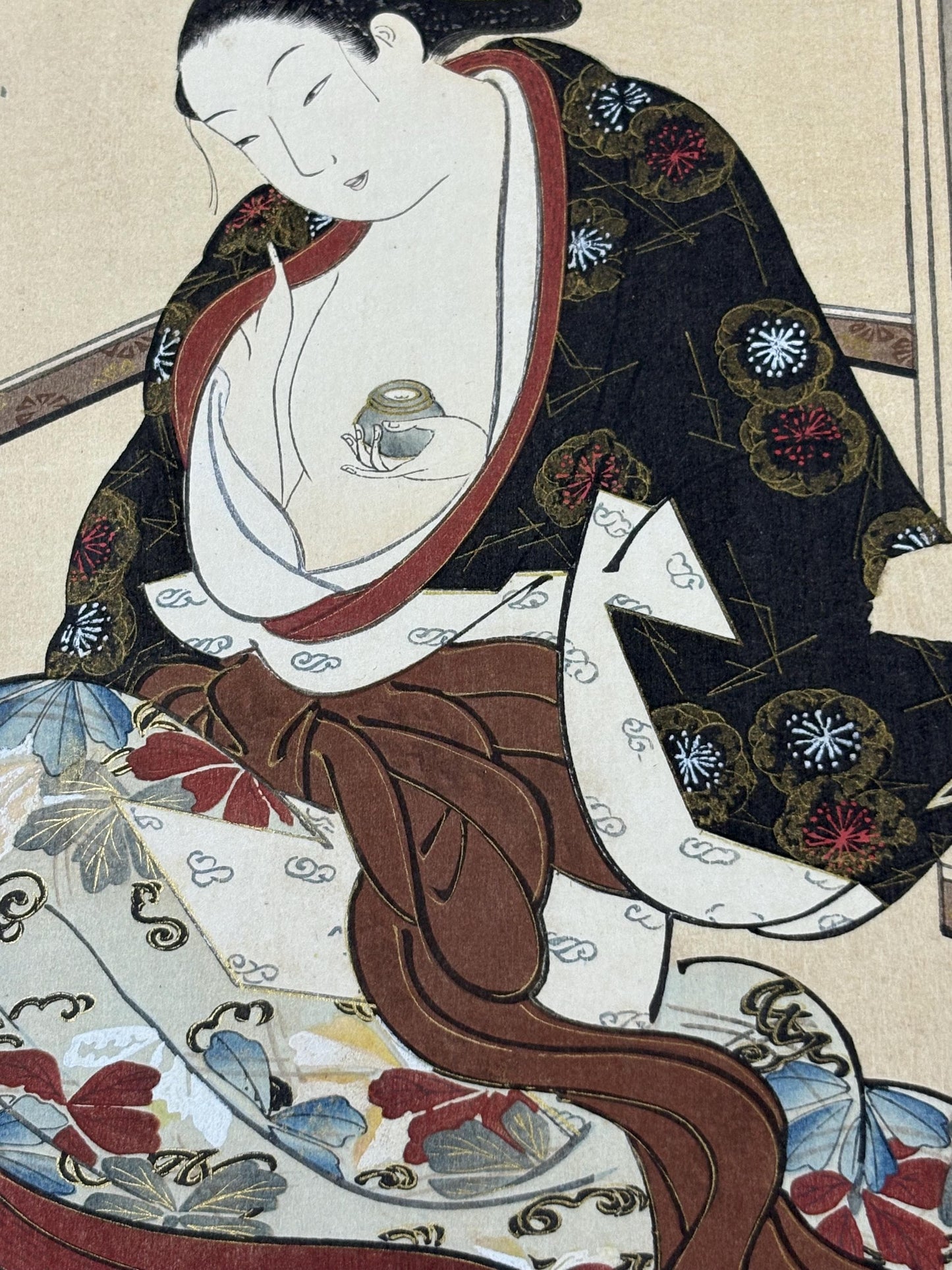 Japanese antique Ukiyoe, woodcut print, 1906, Japanese antique woodblock print, Miyagawa Choki, "美人薫衣図", from Ukiyoe-ha-gashu.
