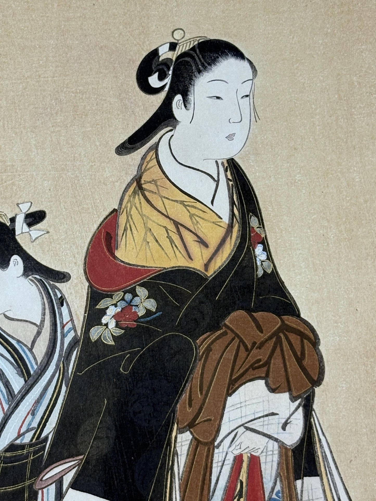 Japanese antique Ukiyoe, woodcut print, 1906, Japanese antique woodblock print, Miyagawa Choki, "美人少女図", from Ukiyoe-ha-gashu.