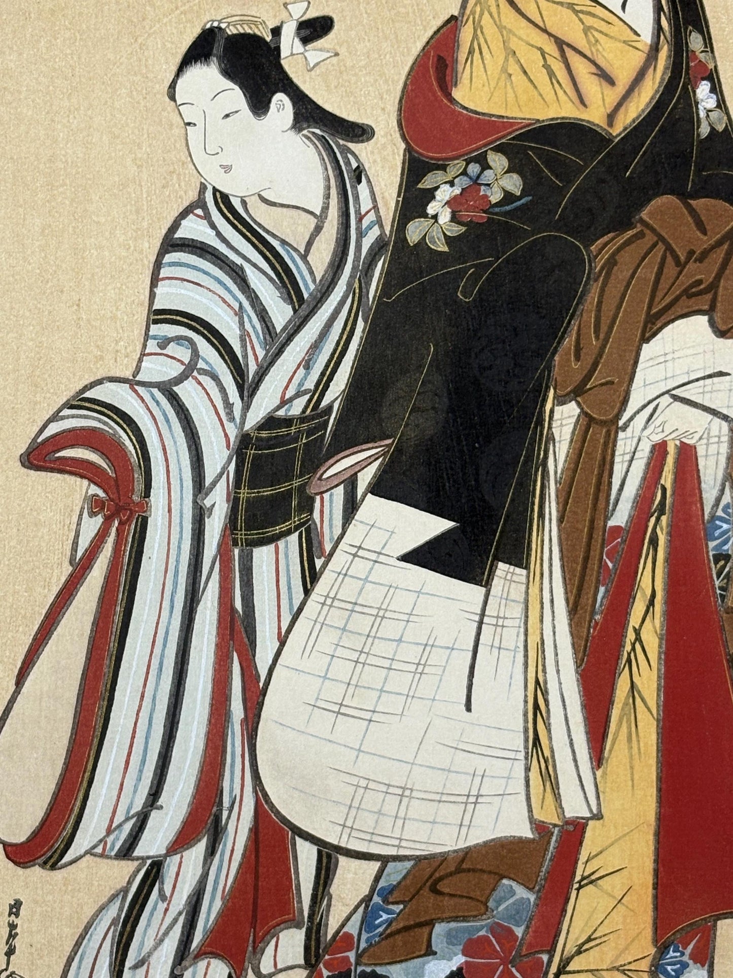 Japanese antique Ukiyoe, woodcut print, 1906, Japanese antique woodblock print, Miyagawa Choki, "美人少女図", from Ukiyoe-ha-gashu.