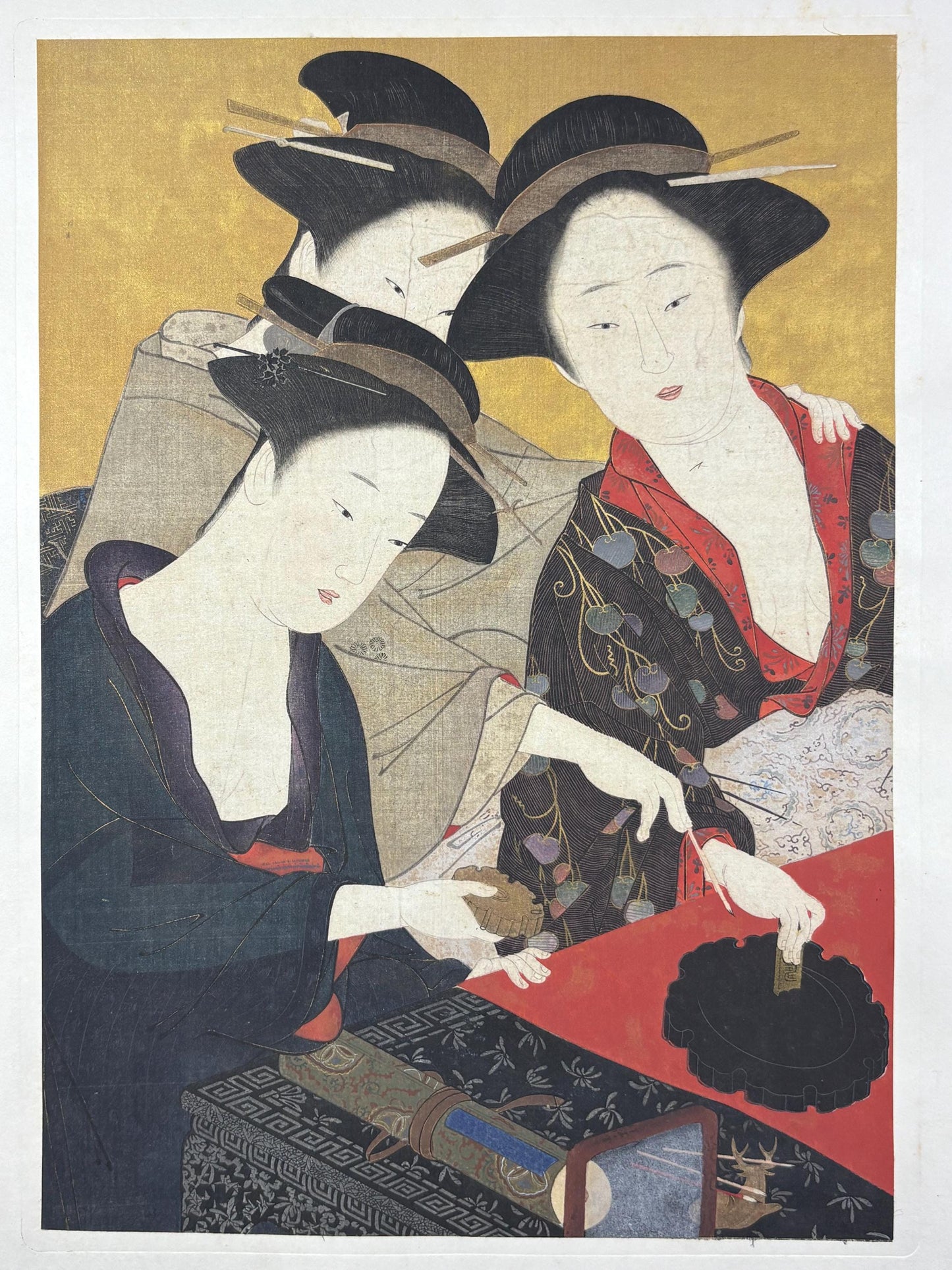 1906, Japanese antique woodblock print, Katsukawa Shunsho, "美人図", from Ukiyoe-ha-gashu.