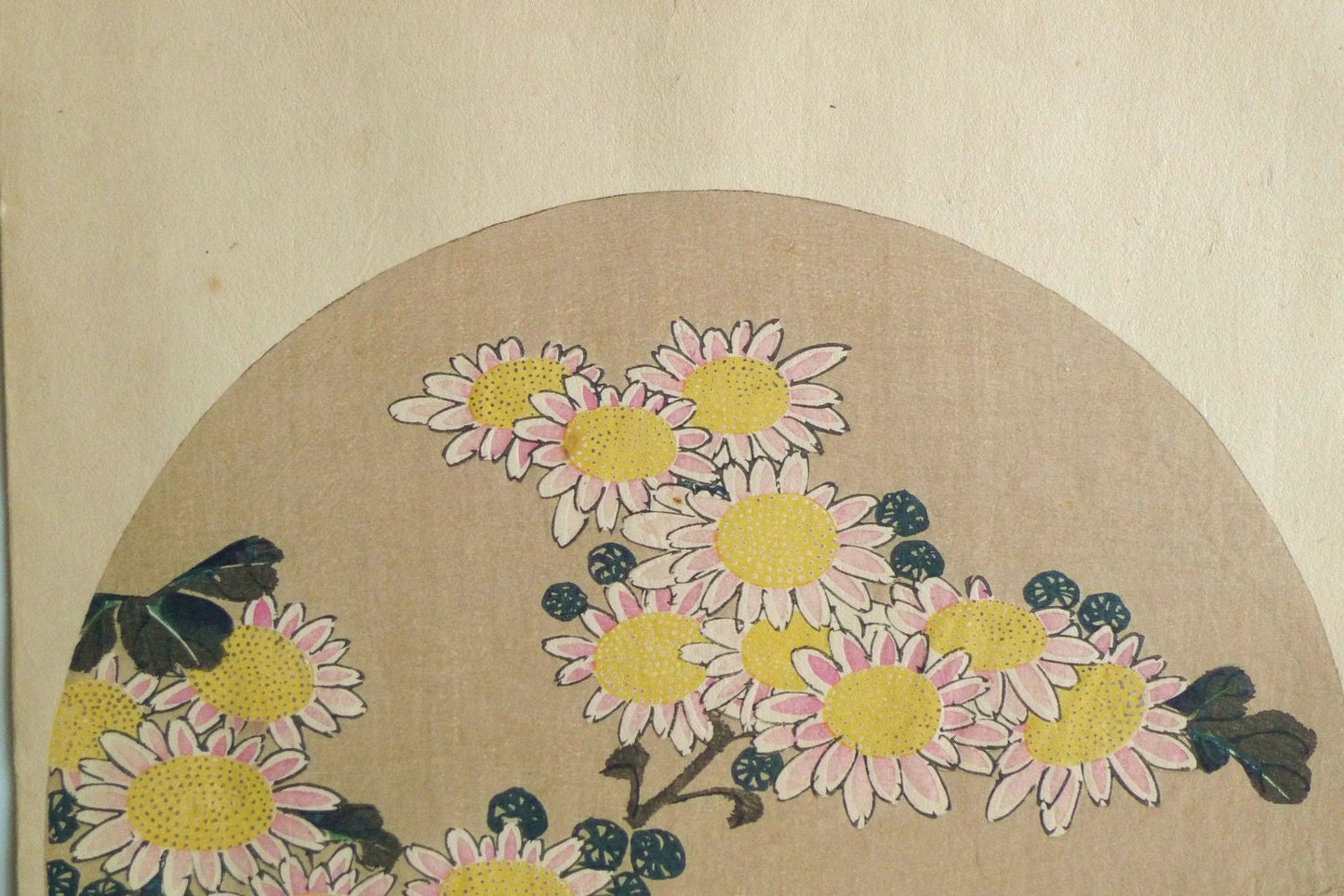 1908, Japanese antique woodblock print, Ito Jakuchu, "Winter chrysanthemum, from Jakuchu gafu", woodcut print.