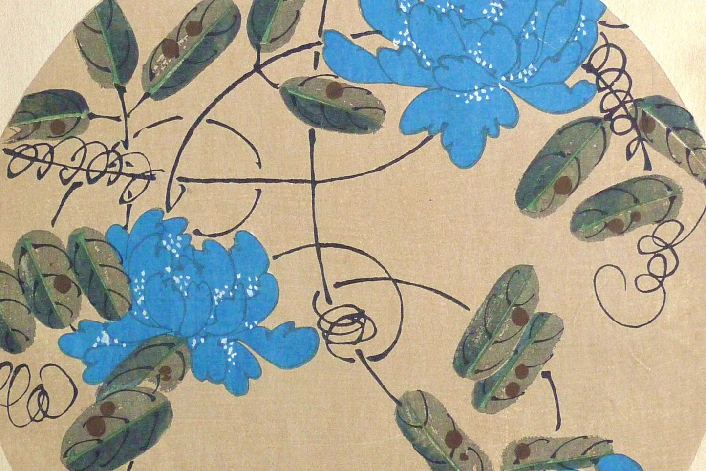 1908, Japanese antique woodblock print, Ito Jakuchu, "Clematis patens, from Jakuchu gafu", woodcut print.