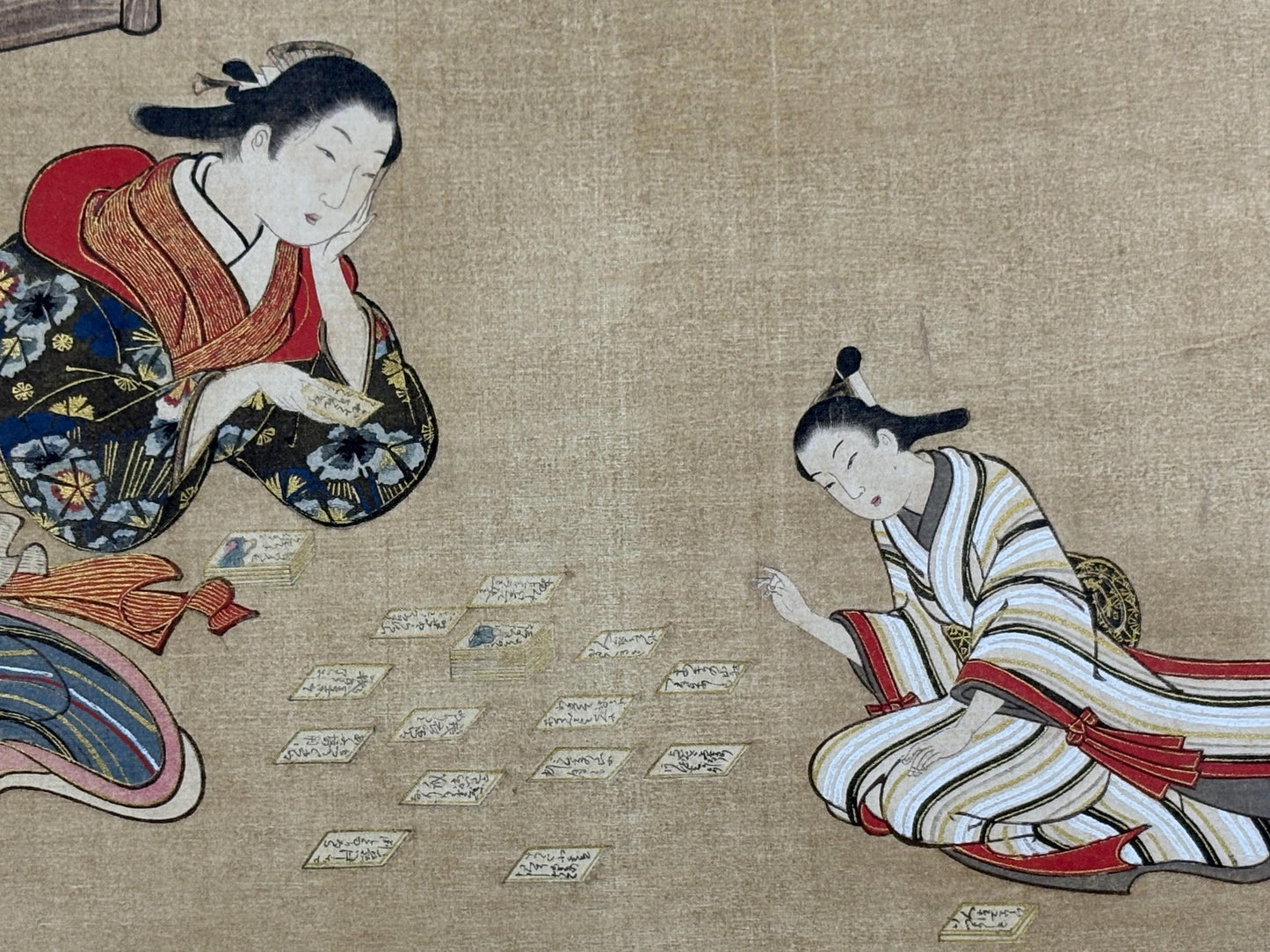 Ukiyoe-ha-gashu,  Japanese antique Ukiyoe, woodcut print, 1906, Miyagawa Issho, "美人弄骨牌図"