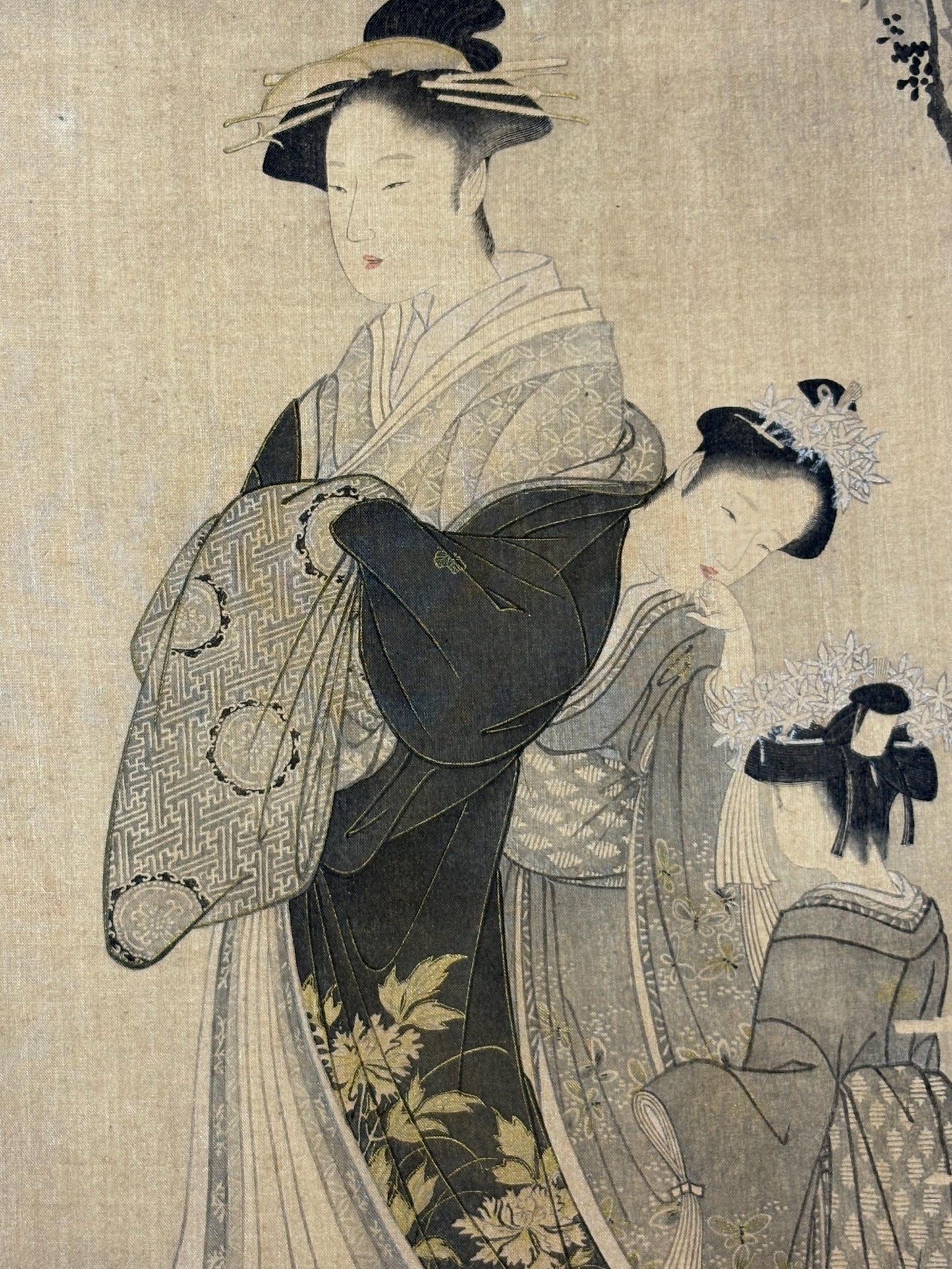 Ukiyoe-ha-gashu,  1906, Japanese antique woodblock print, Katsukawa Shunsho, "花下美人図"