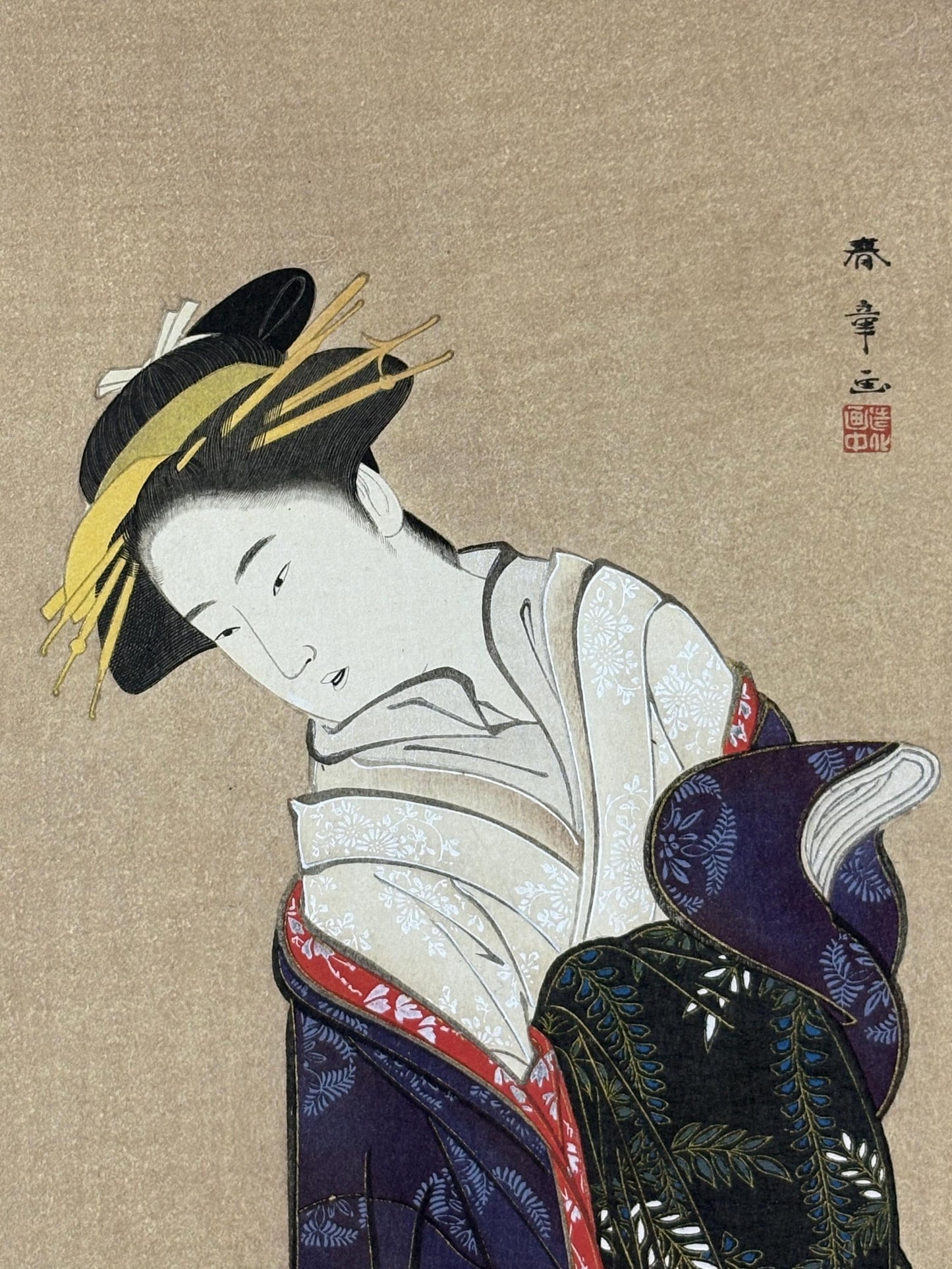 1906, Japanese antique woodblock print, Katsukawa Shunsho, "花下戯猫図", from Ukiyoe-ha-gashu.