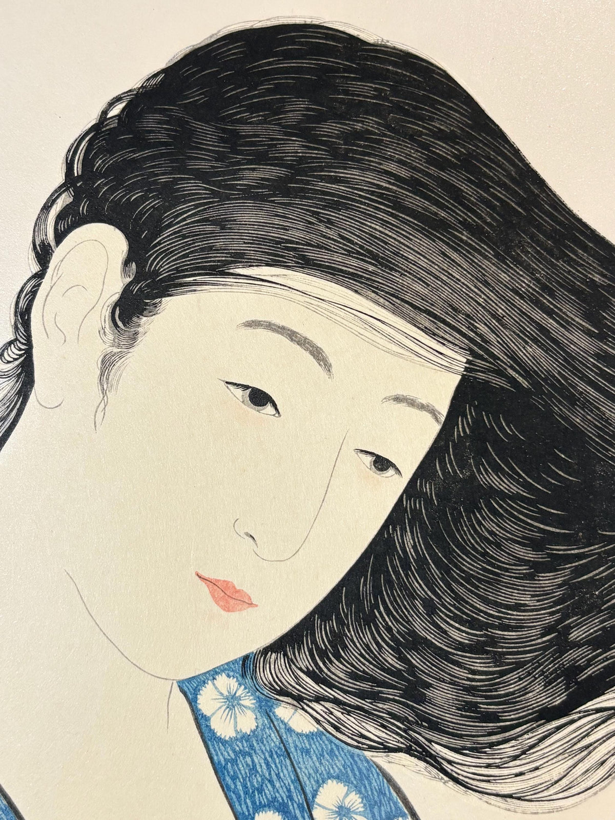 Japanese Ukiyoe, Shin-Hanga, Woodblock print, Hashiguchi Goyo, "Woman Combing her Hair"