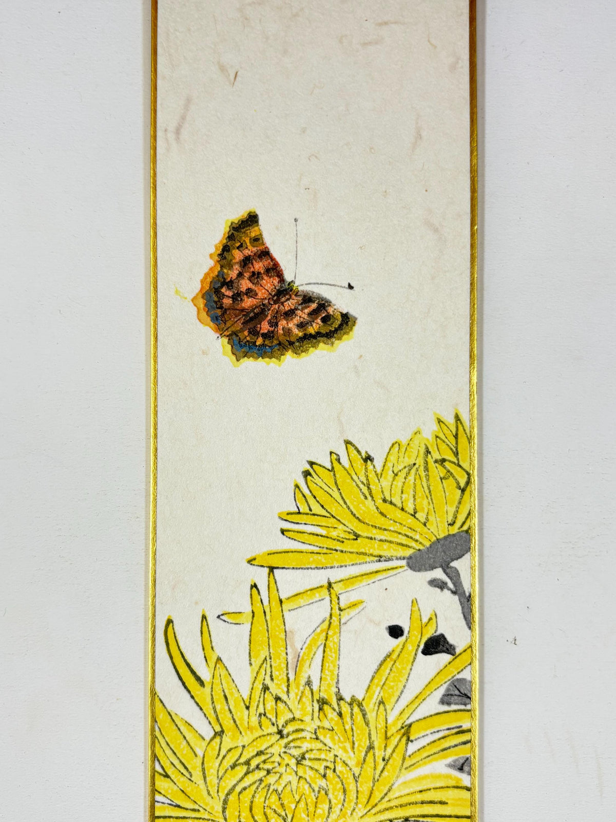 Japanese woodblock print, Fukuda Suiko,"Chrysanthemum and  Butterfly"