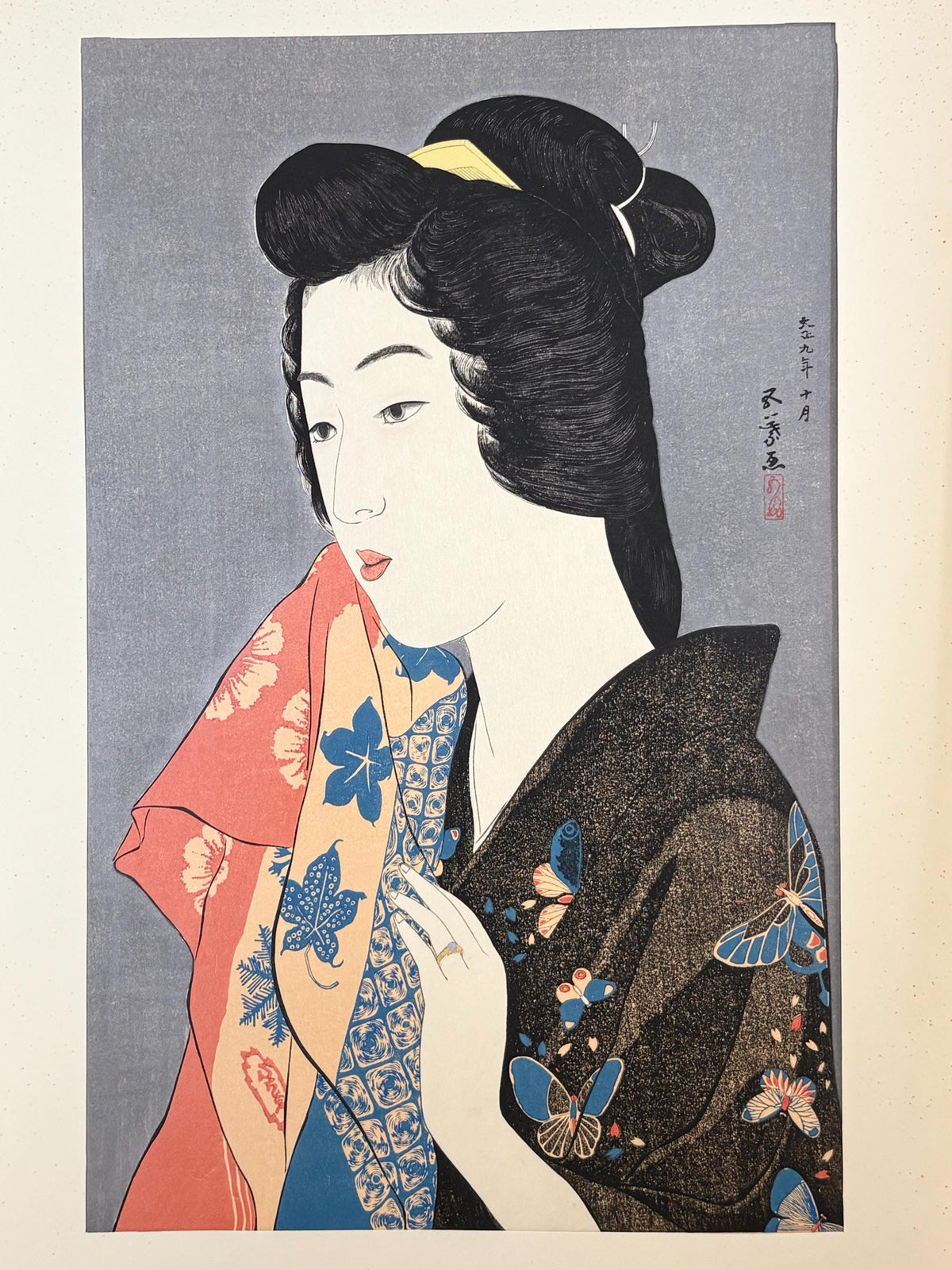 Japanese Ukiyoe, Shin-Hanga, Woodblock print, Hashiguchi Goyo, "Woman with a Hand Towel"