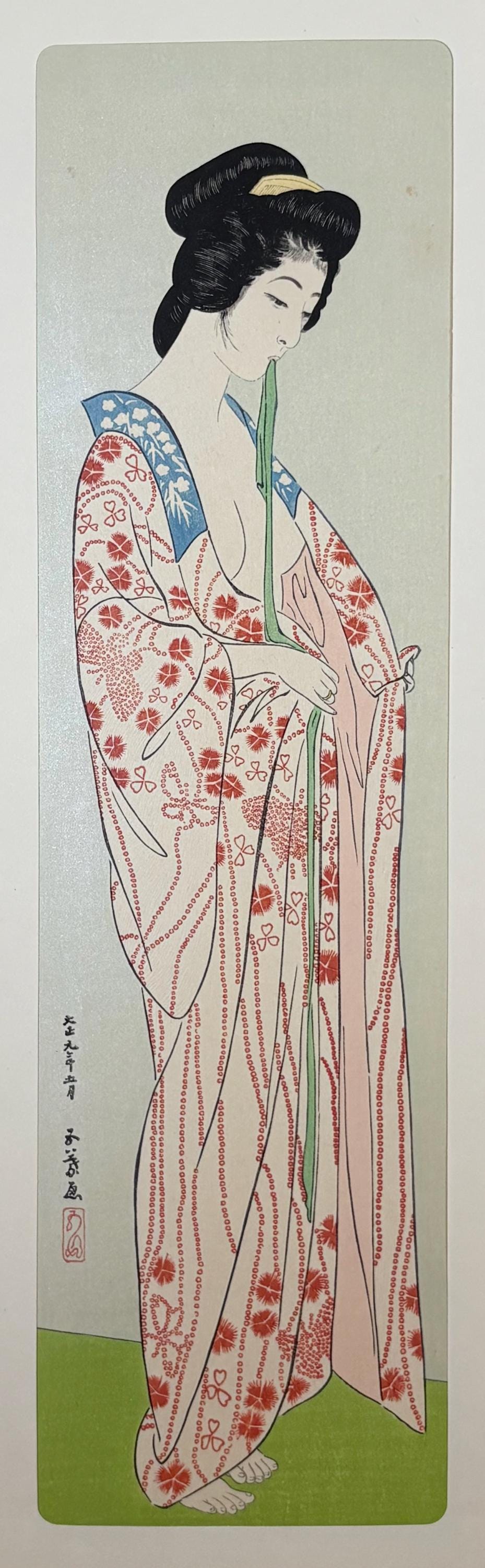 Japanese Ukiyoe, Shin-hanga, Woodblock print, Hashiguchi Goyo, "Woman Dressing- Woman in a Long Undergarment"