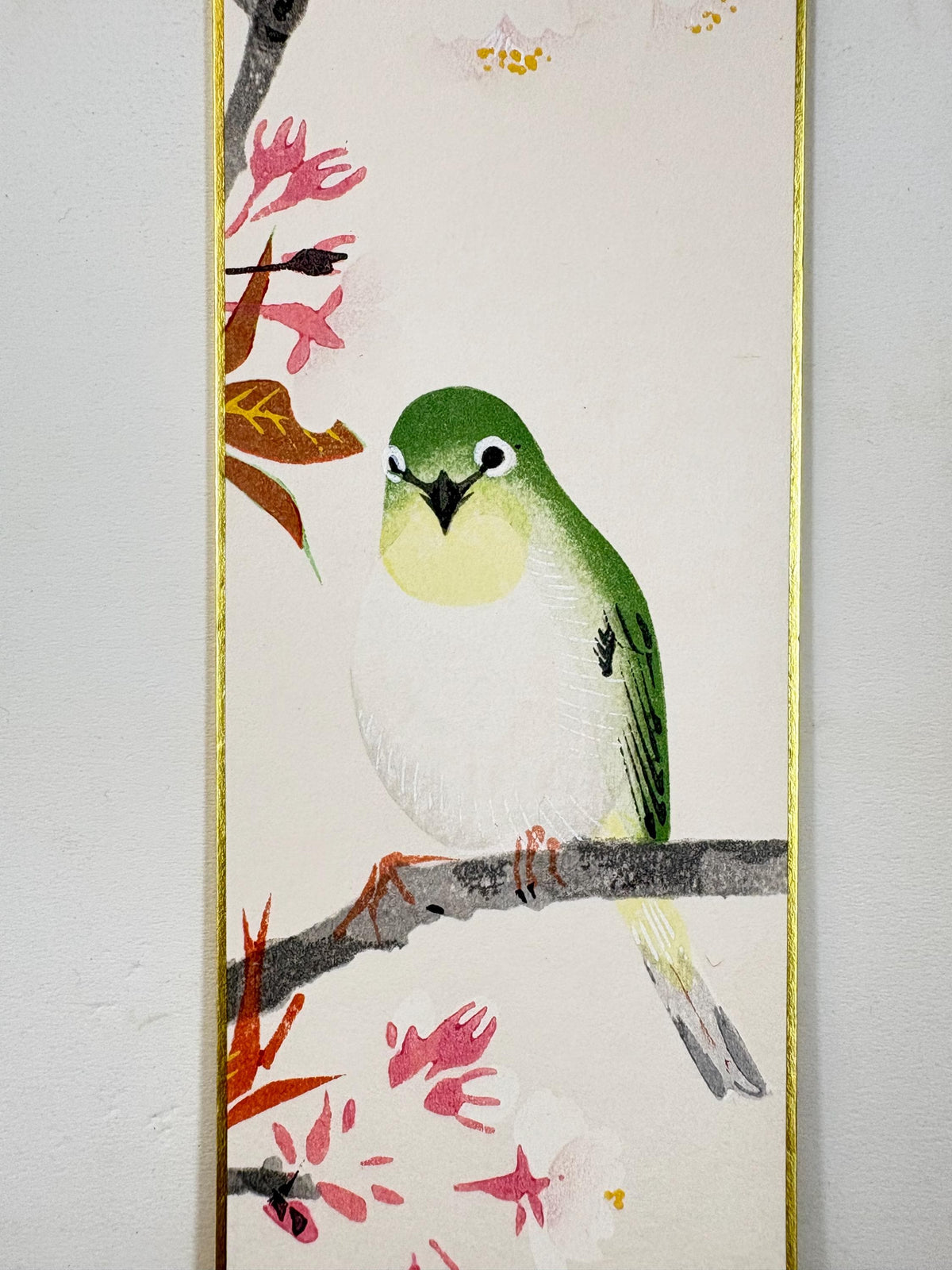 Japanese woodblock print, Fukuda Suiko,"Cherry Blossoms and White-eye"