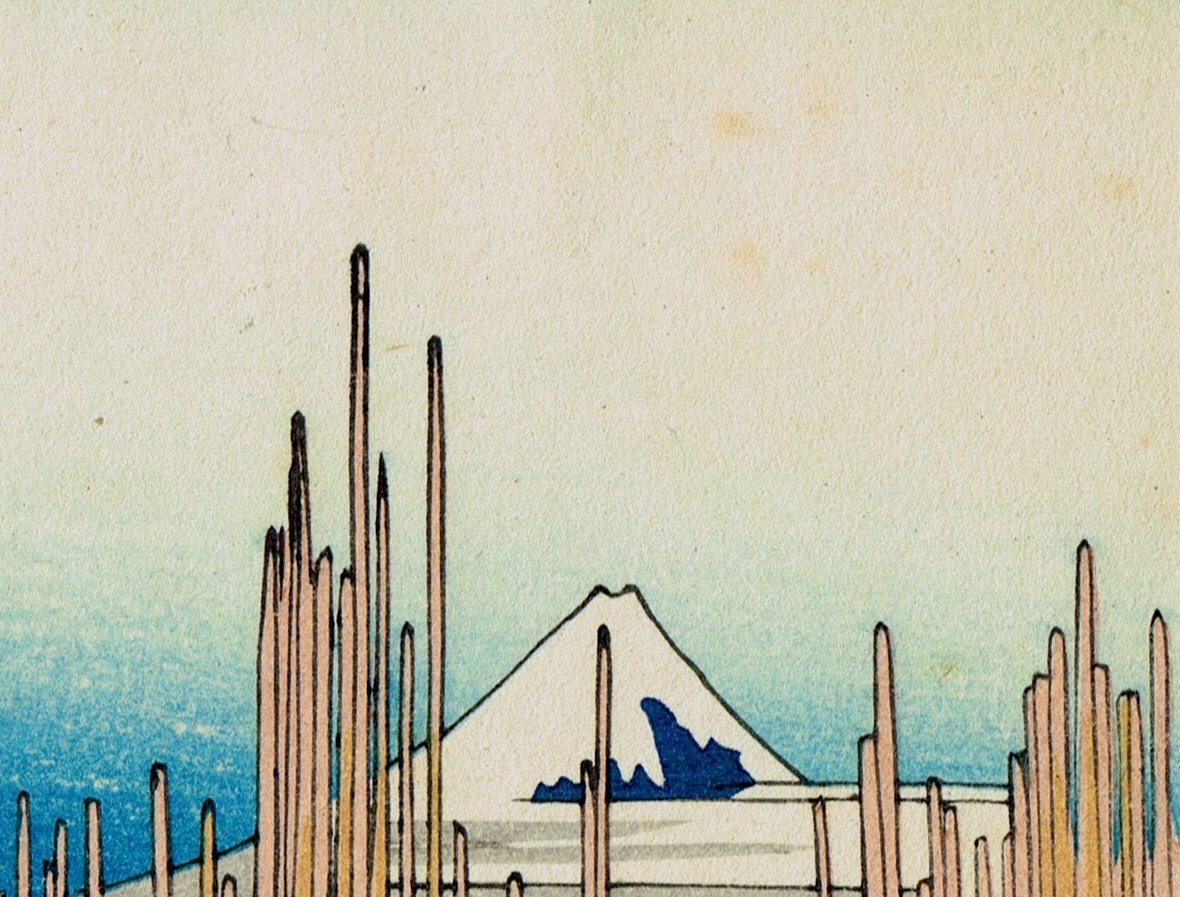 Japanese Ukiyo-e Woodblock print, Katsushika Hokusai, "Honjo Tatekawa, from the series Thirty-six Views of Mount Fuji"