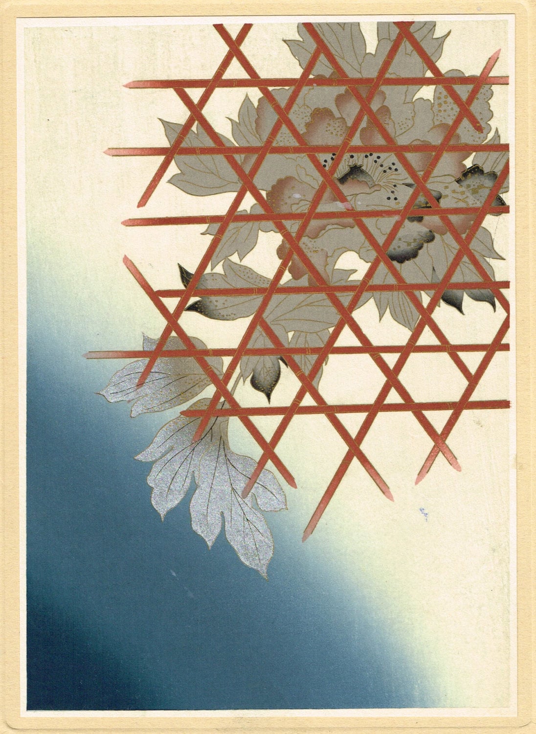 1932, Japanese antique woodblock print, Design, Pattern, Gold lacquer style 6