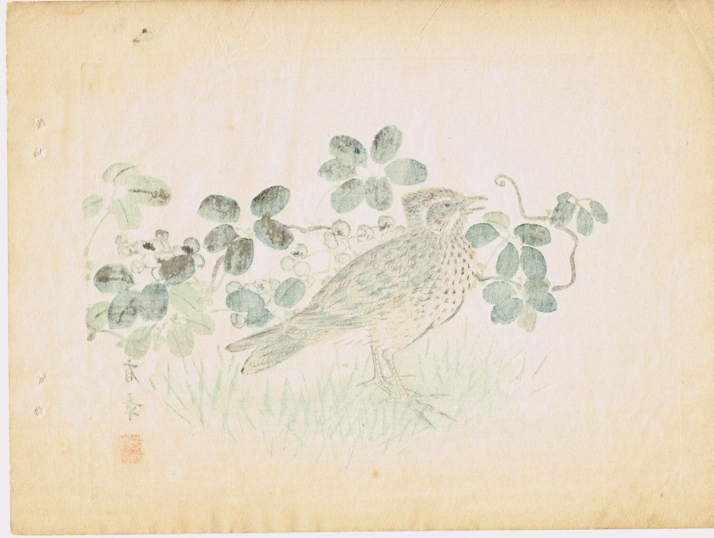 1913, Japanese Woodblock print, antique, Nakajima Yusyo, "Lark"