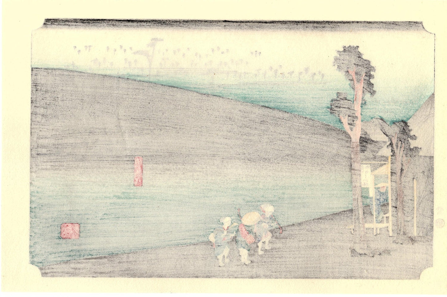 Japanese Ukiyo-e, Woodcut print, Hiroshige, "The Fifty-three Stations of the Tōkaidō, Futagawa"