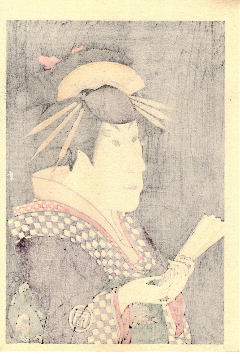 Japanese Ukiyo-e Woodblock print, Sharaku, "Sanokawa Ichimatsu III as Onayo the Gion Geisha"