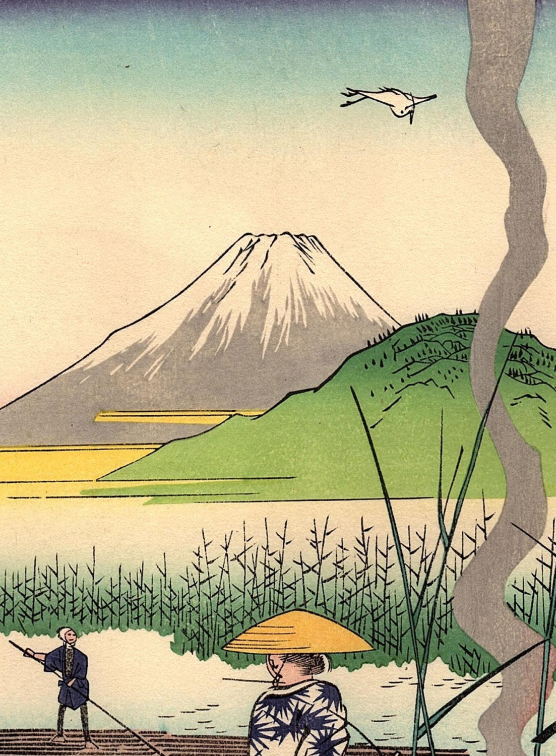 Woodblock print, Japanese Ukiyoe, Hiroshige, "The Sagami River", Thirty-six Views of Mount Fuji .