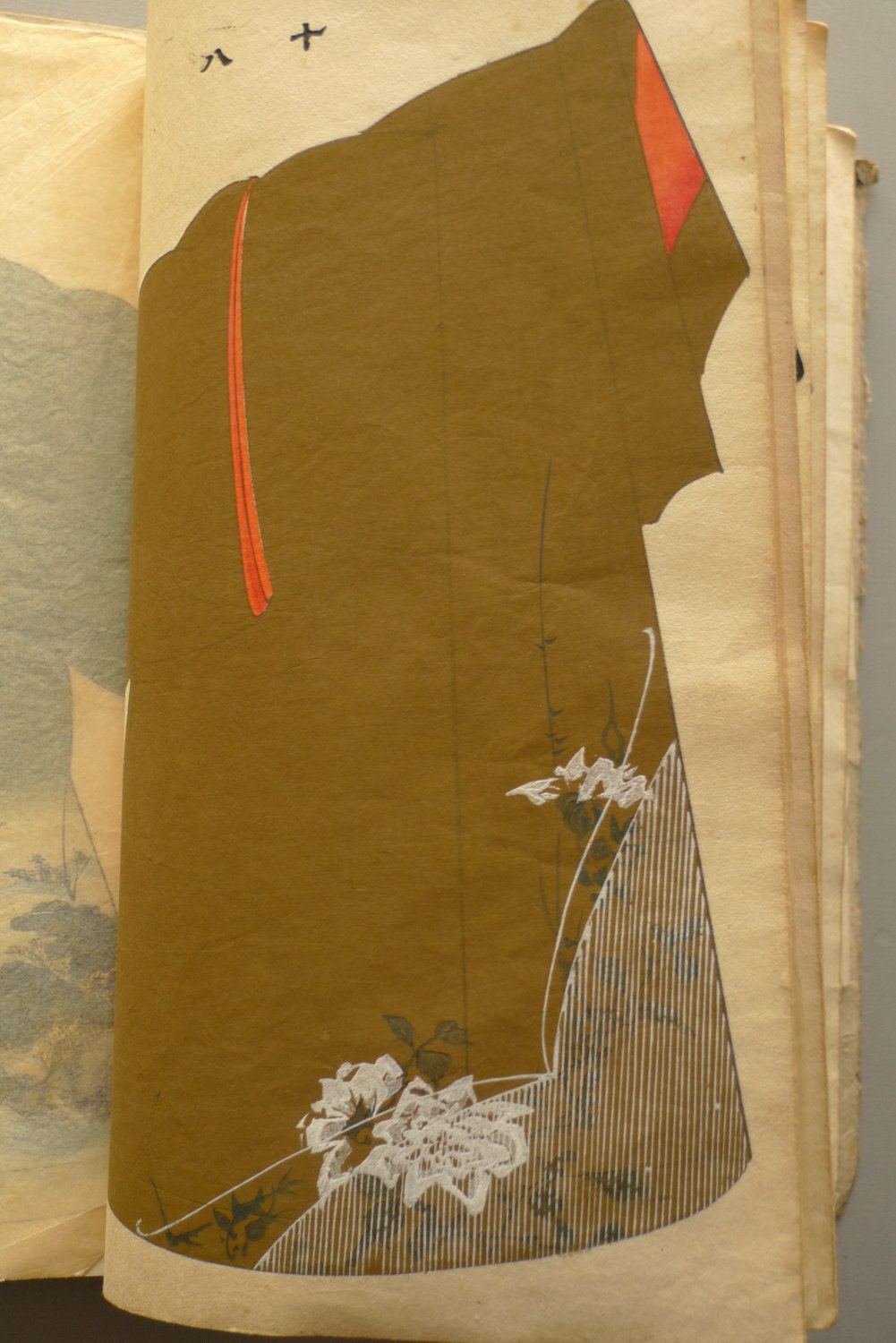 1907, Japanese antique woodcut design book, "Kinukurabe", Kimono desgin.