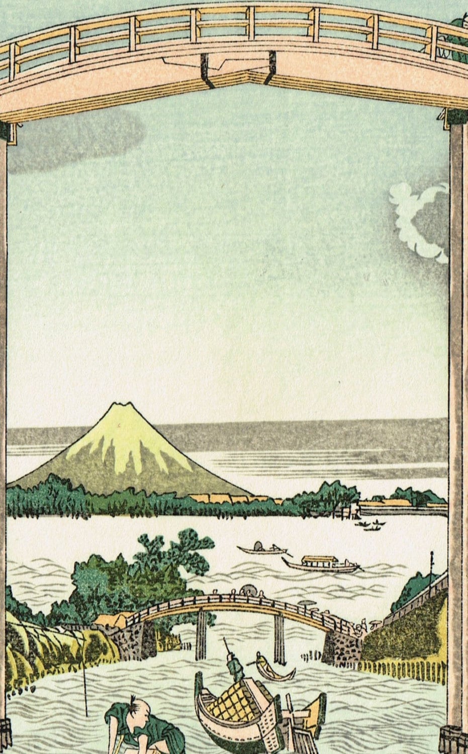 Japanese Ukiyo-e Woodblock print, Hokusai, "Mount Fuji from Takabashi"