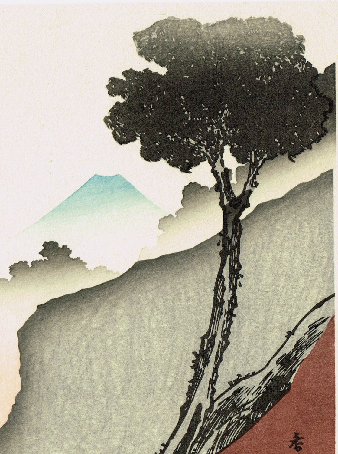 Japanese Ukiyo-e Woodblock print, Utagawa Kunisada, "Landscape in Fog"