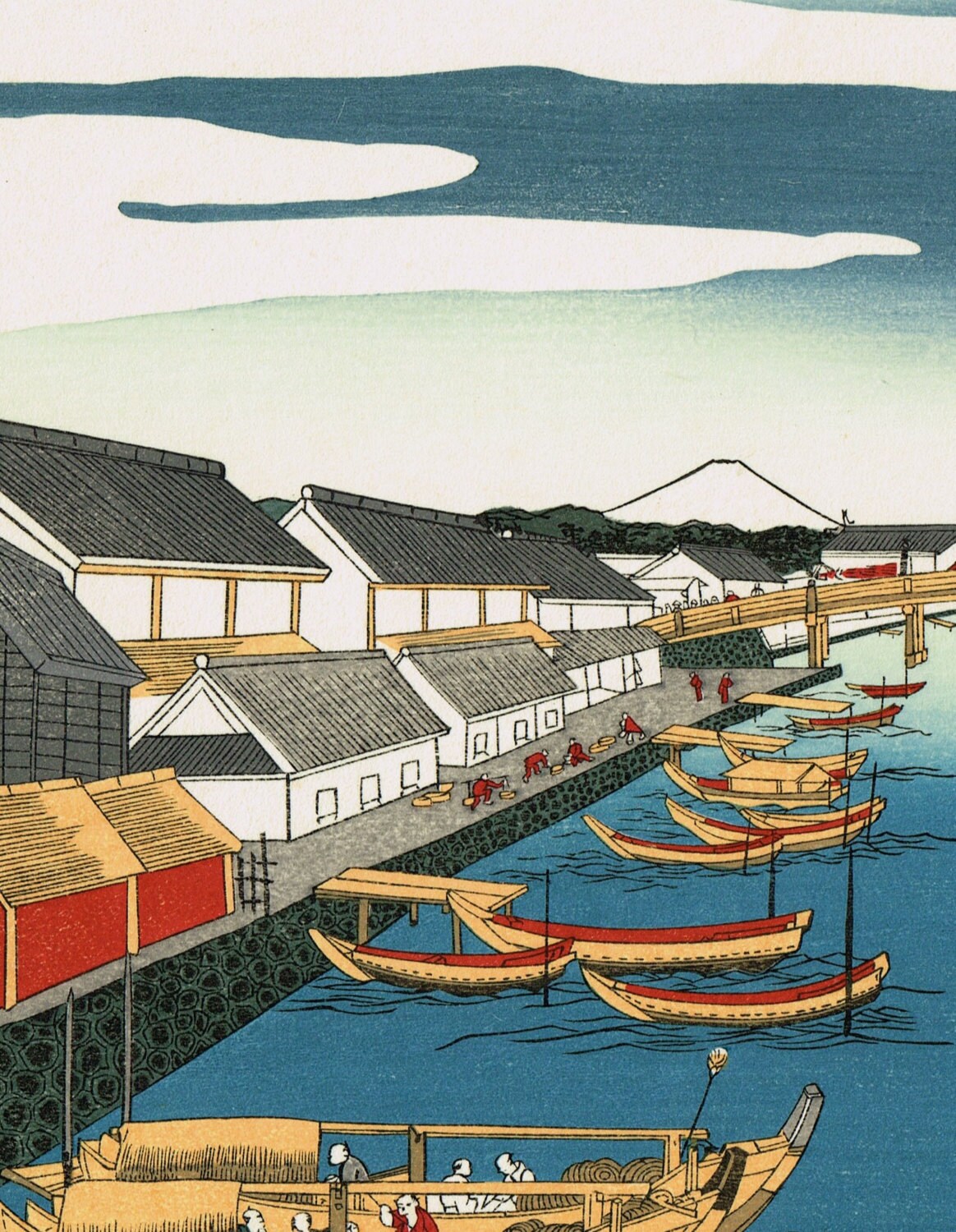 Japanese Ukiyo-e Woodblock print, Shotei Hokuju, "View of Nihonbashi Bridge "