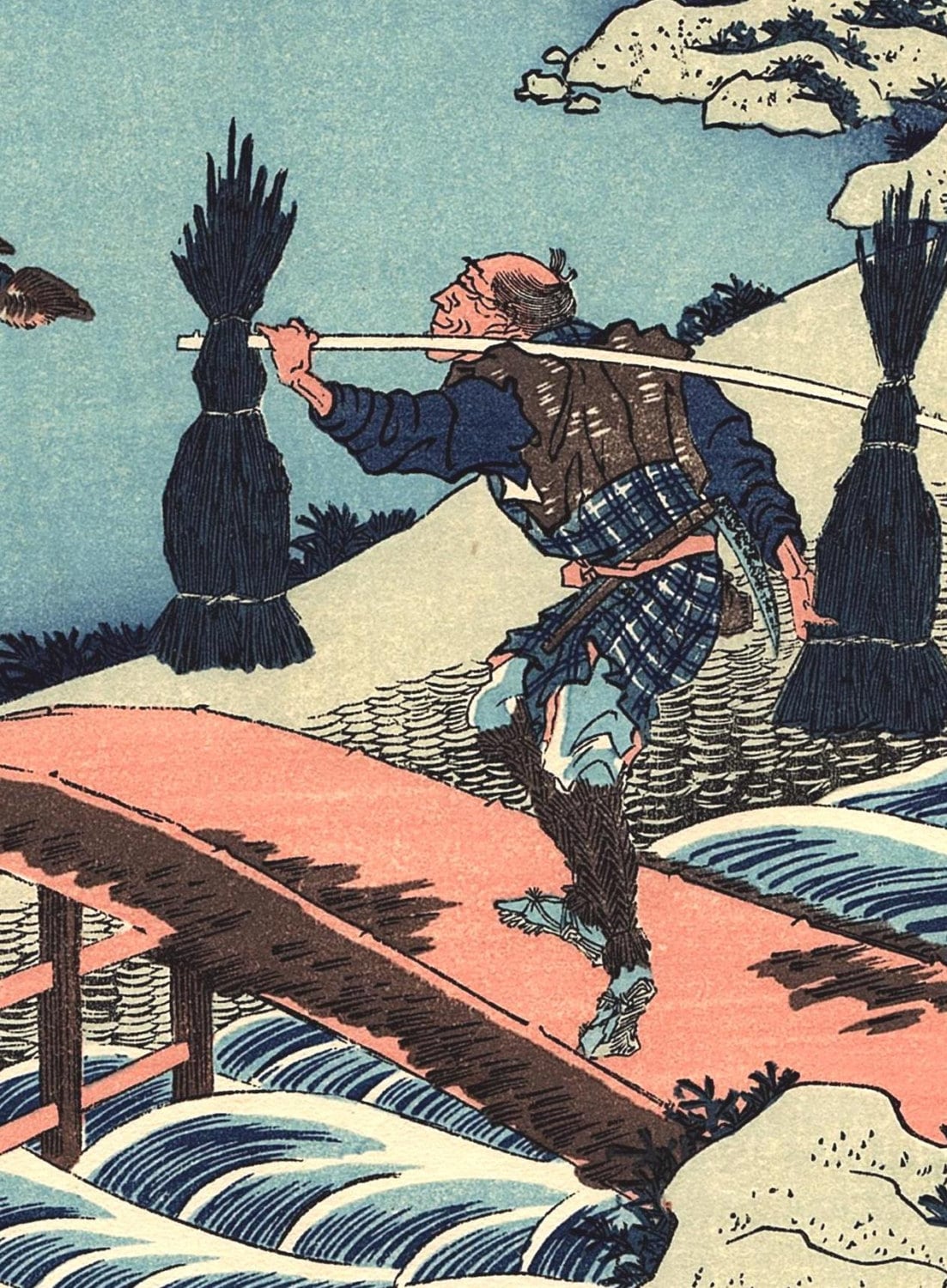 Japanese Ukiyo-e Woodblock print, Hokusai , "The Gatherer of Rushes"