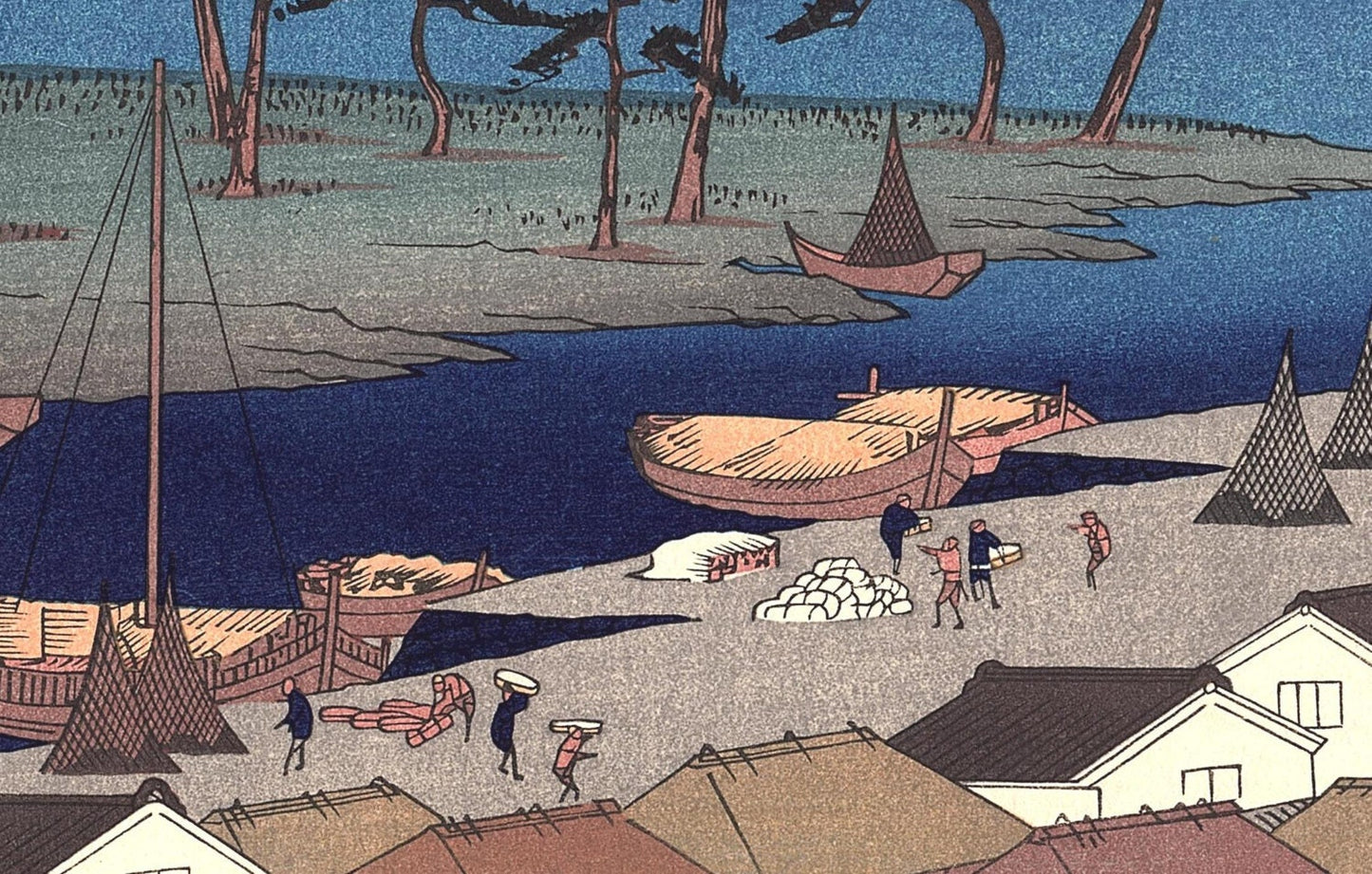 Japanese Ukiyoe, Woodblock print, Hiroshige, "The Harbor at Shimizu in Suruga Province"