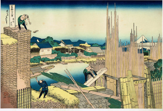 Japanese Ukiyo-e Woodblock print, Katsushika Hokusai, "Tatekawa in Honjo, from the series Thirty-six Views of Mount Fuji"