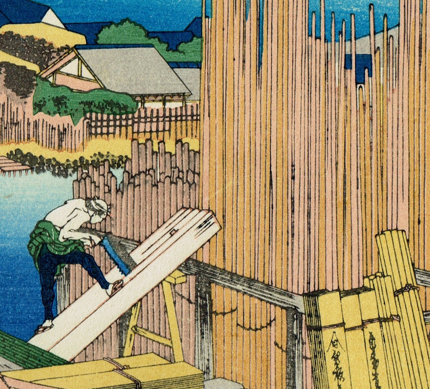 Japanese Ukiyo-e Woodblock print, Katsushika Hokusai, "Honjo Tatekawa, from the series Thirty-six Views of Mount Fuji"