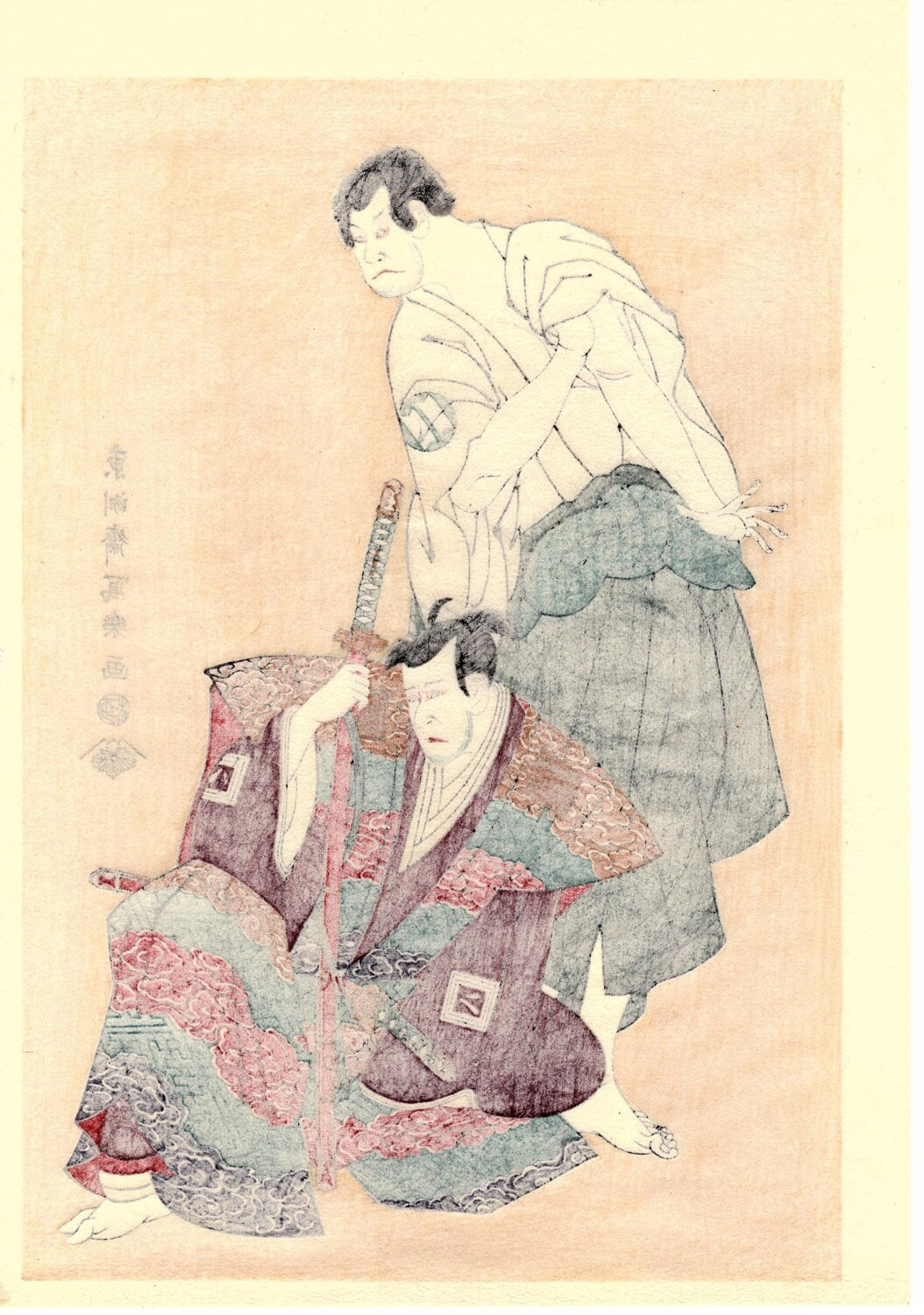 Japanese Ukiyo-e Woodblock print, Sharaku, "Sakata Hangoro III and Ichikawa Yaozo III"