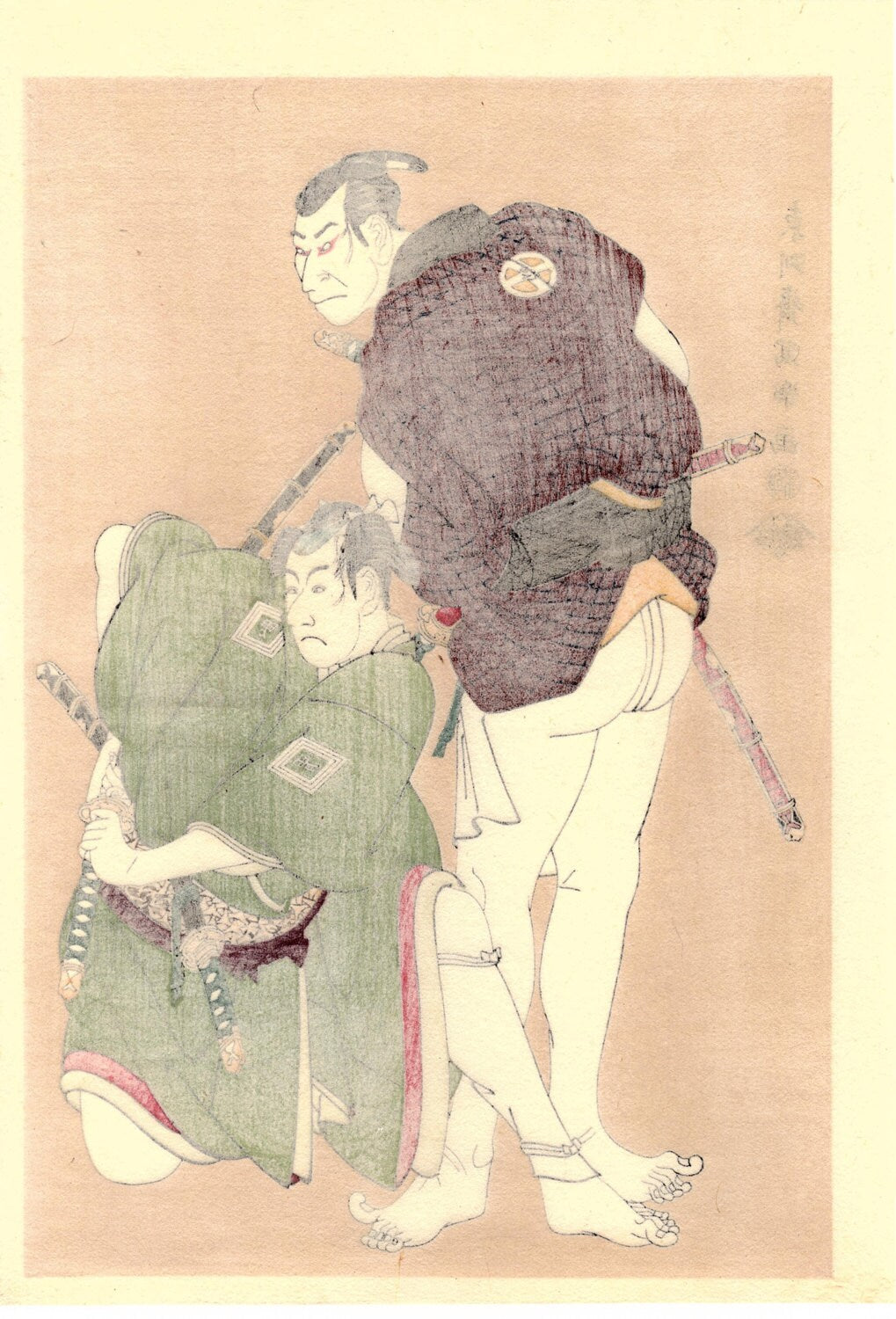 Japanese Ukiyo-e Woodblock print, Sharaku, "Actors Ichikawa Omezô as Tomita Hyôtarô and Ôtani Oniji III as Kawashima Jibugorô"