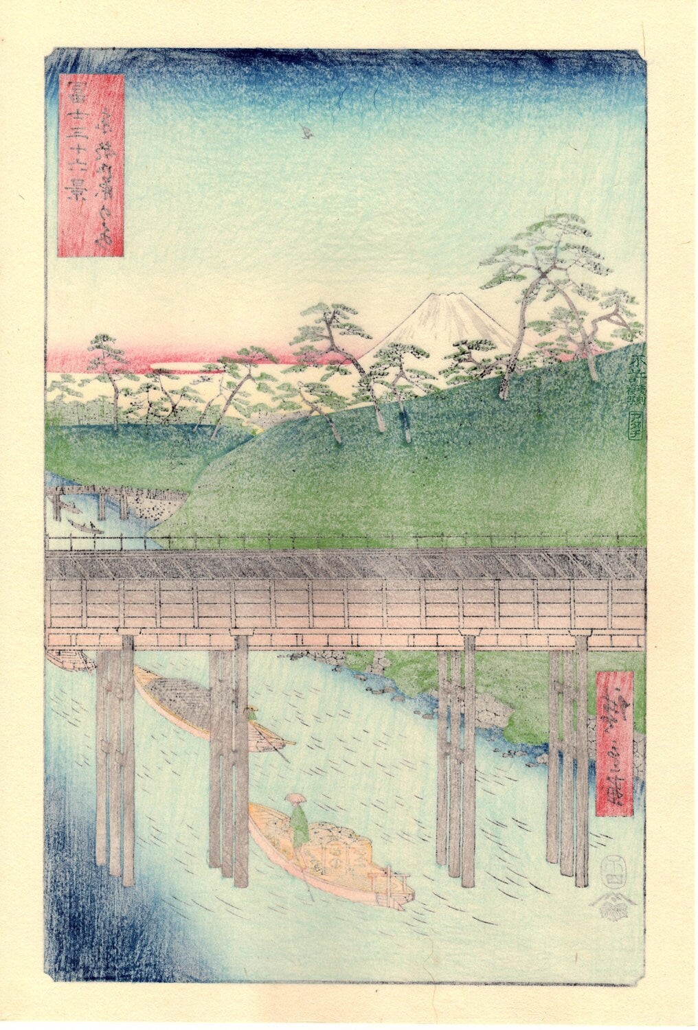 Woodblock print, Japanese Ukiyoe, Hiroshige, "Ochanomizu in Edo", Thirty-six Views of Mount Fuji .