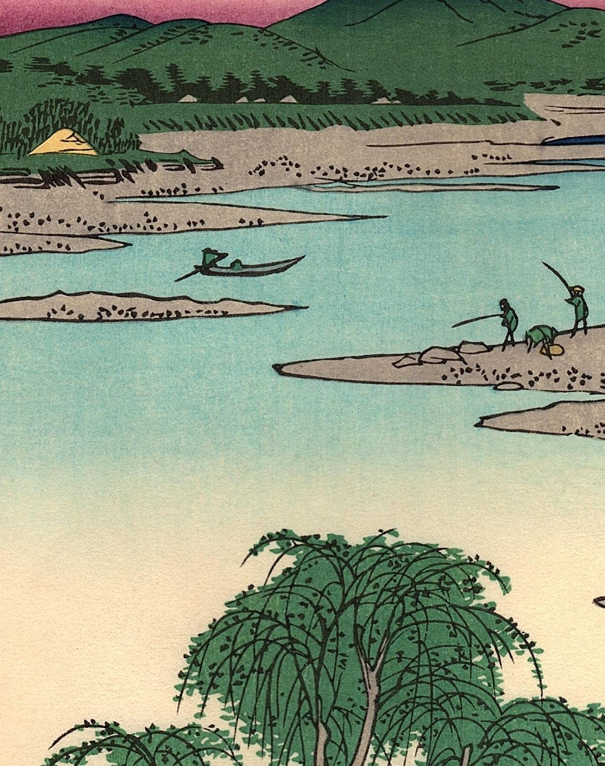 Woodblock print, Japanese Ukiyoe, Hiroshige, "The Jewel River in Musashi Province", Thirty-six Views of Mount Fuji .