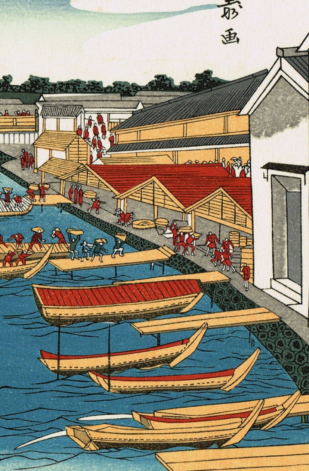 Japanese Ukiyo-e Woodblock print, Shotei Hokuju, "View of Nihonbashi Bridge "