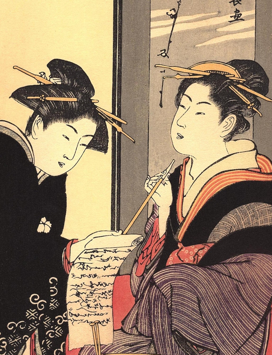 Japanese Ukiyoe, Woodblock print, Kiyonaga, "Contemporary Beauties of the Pleasure Quarters"