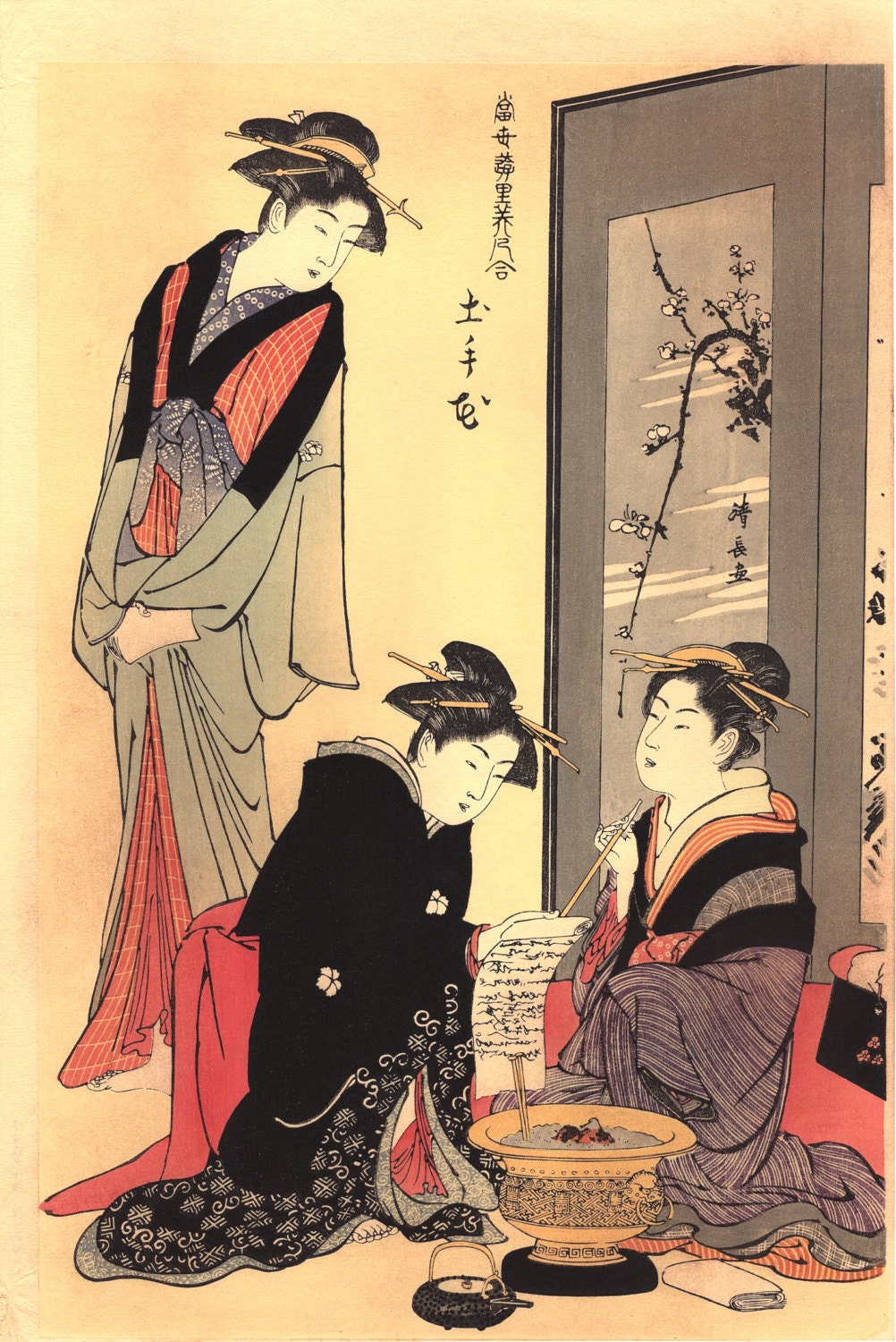 Japanese Ukiyoe, Woodblock print, Kiyonaga, "Contemporary Beauties of the Pleasure Quarters"