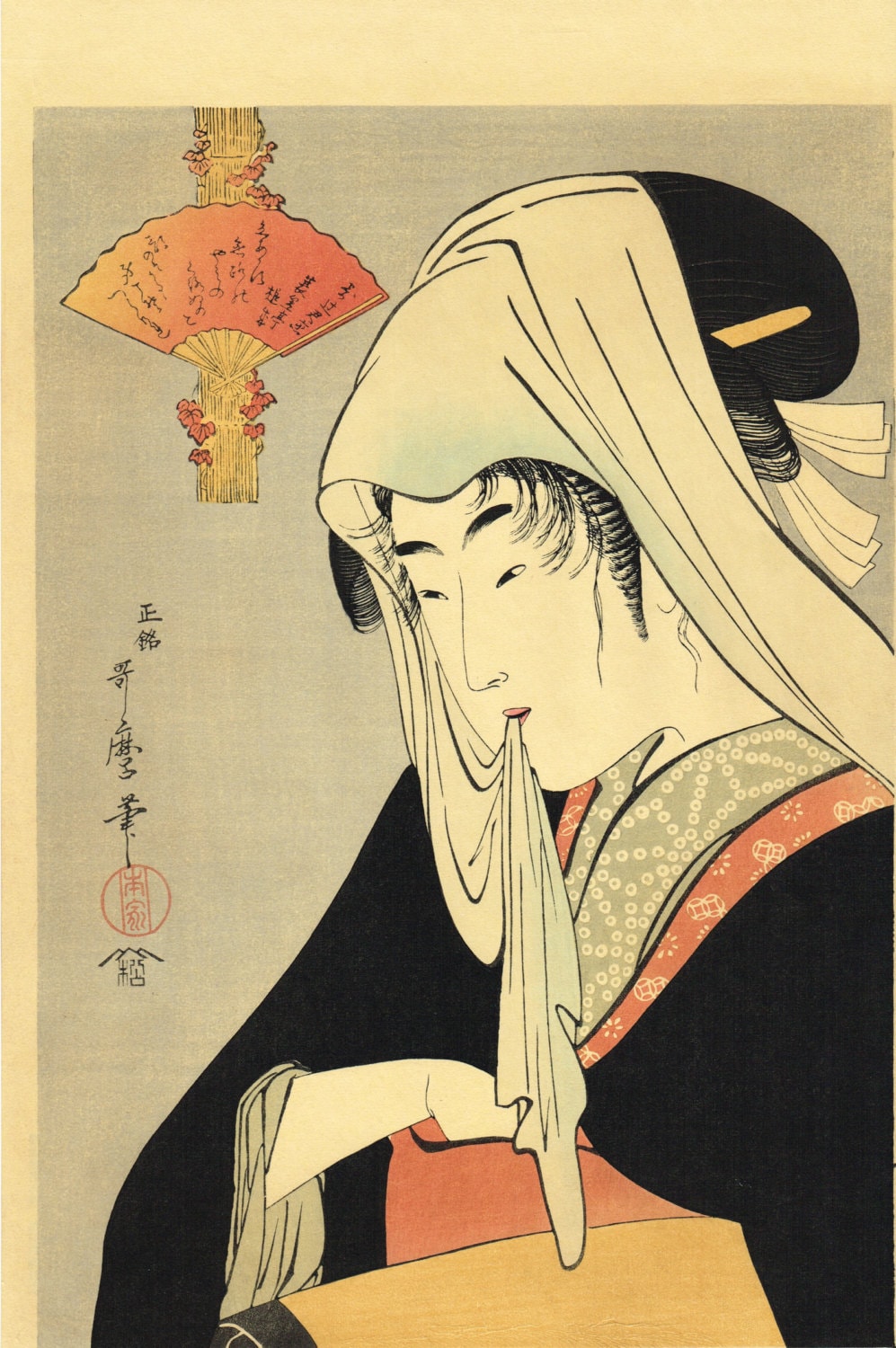 Japanese Ukiyo-e Woodblock print, Utamaro, "Tsujigimi"