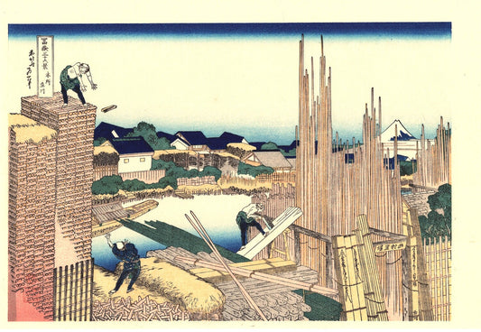 Japanese Ukiyo-e Woodblock print, Katsushika Hokusai, "Honjo Tatekawa, from the series Thirty-six Views of Mount Fuji"