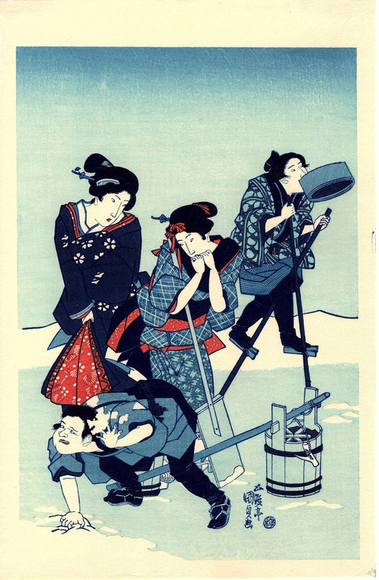 Japanese Ukiyoe, Woodblock print, Kunisada, "Yuki no Ashita" 3