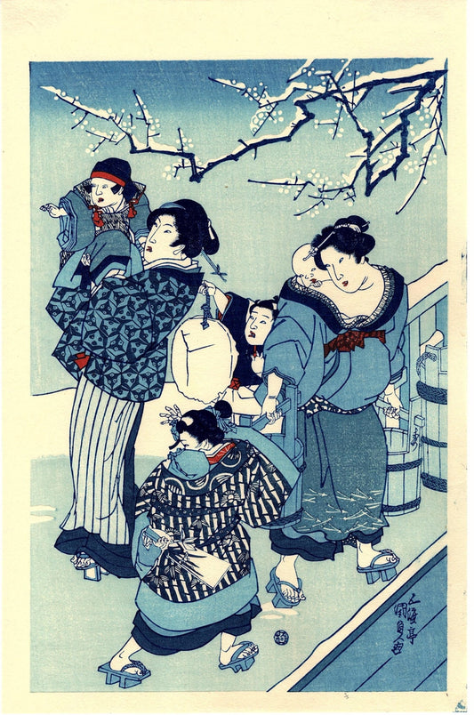 Japanese Ukiyoe, Woodblock print, Kunisada, "Yuki no Ashita" 2