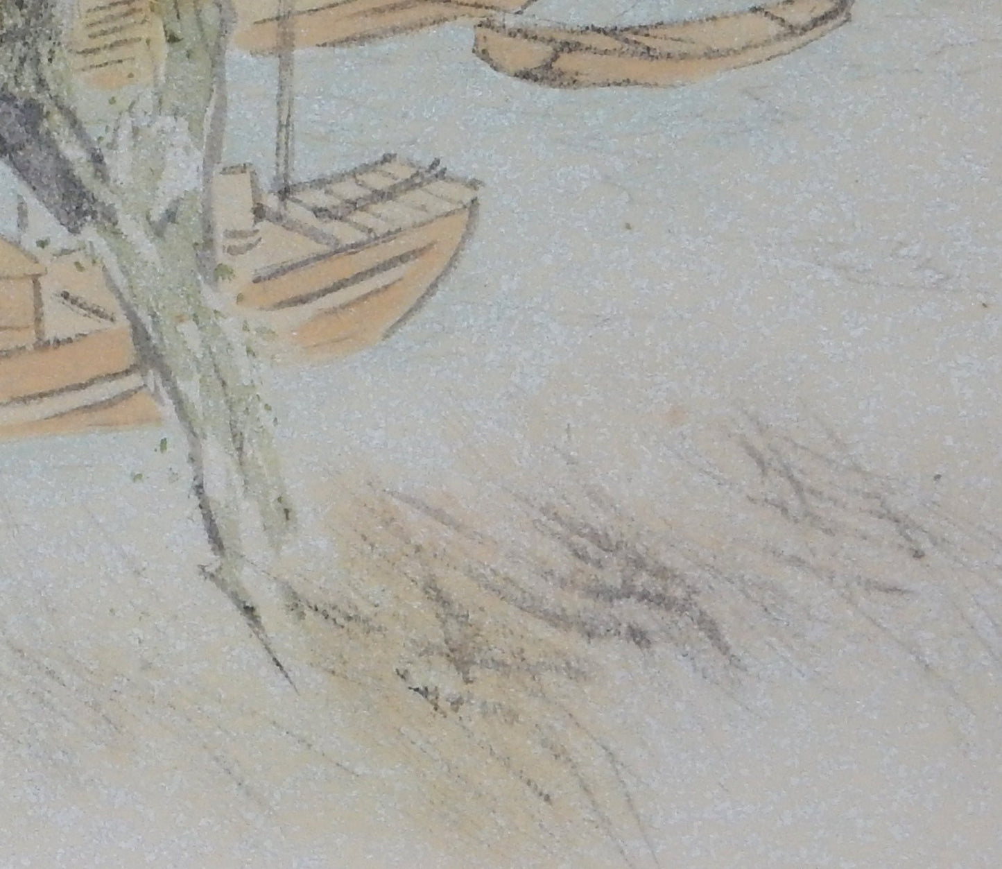 1936, Japanese antique print, Takeuchi Seihō, "Zhenjiang, Boats"