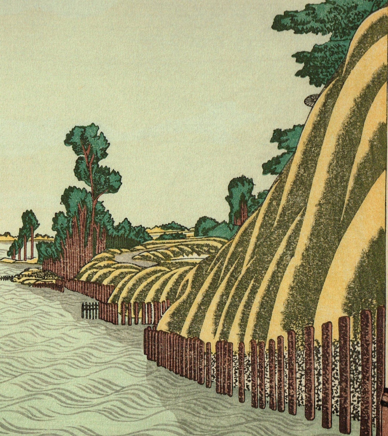 Japanese Ukiyo-e Woodblock print, Hokusai, "View of Sumida River from Azuma Bridge"