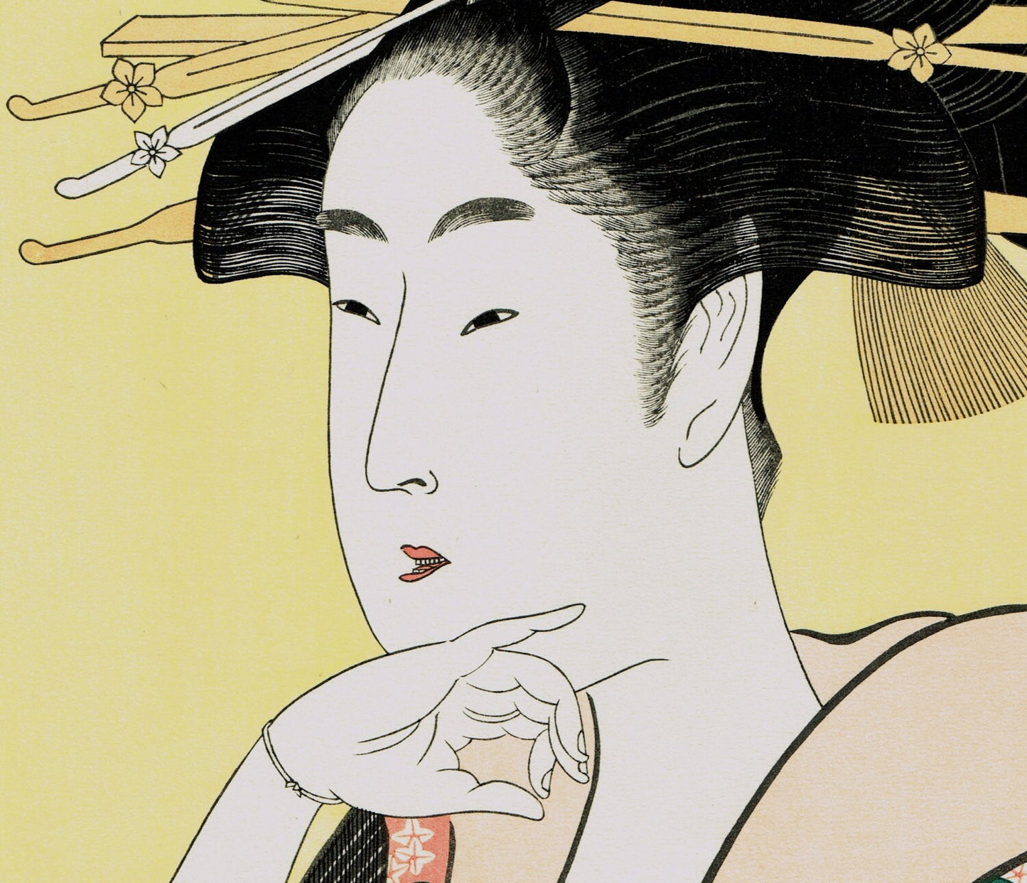 Japanese Ukiyo-e Woodblock print, Utamaro, "Portrait of a Courtesan"