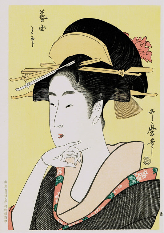 Japanese Ukiyo-e Woodblock print, Utamaro, "Portrait of a Courtesan"