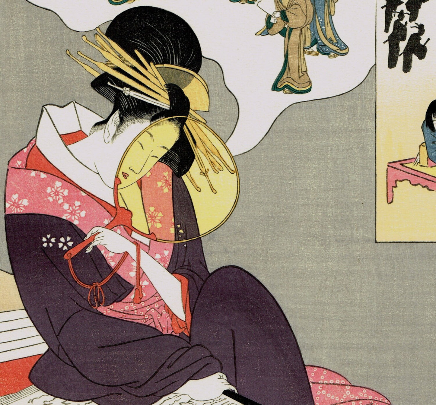 Japanese Ukiyo-e Woodblock print, Utamaro, "An up to Date Version of the Legend of Kan Tan"