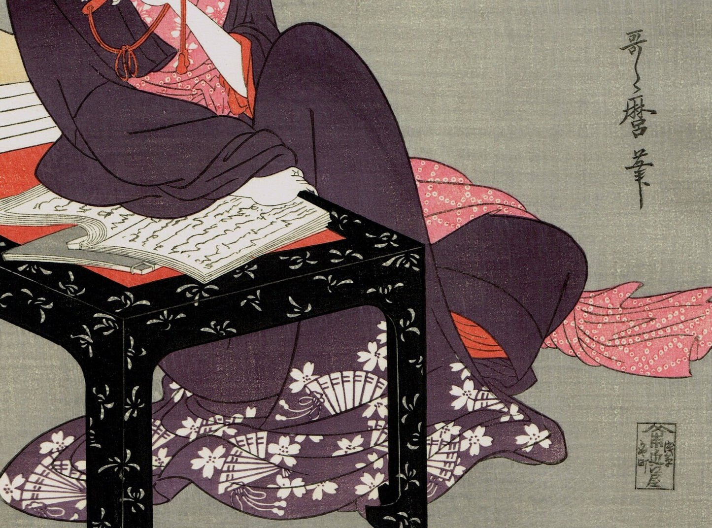 Japanese Ukiyo-e Woodblock print, Utamaro, "An up to Date Version of the Legend of Kan Tan"