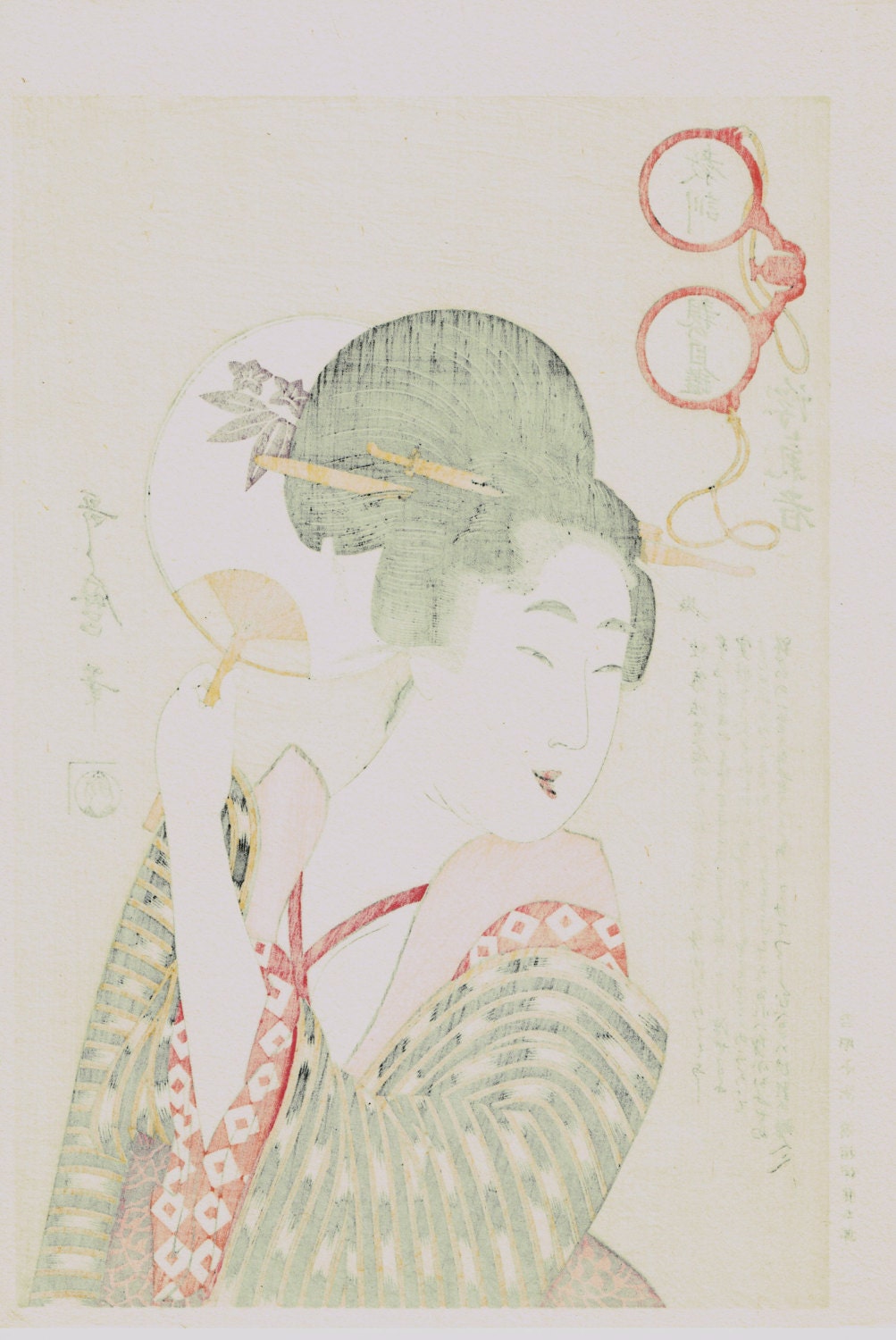 Japanese Ukiyo-e Woodblock print, Utamaro, "Flirt"