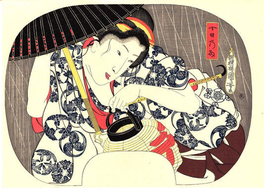 Japanese Ukiyo-e Woodblock print, Kuniyoshi, "The Days' rain"