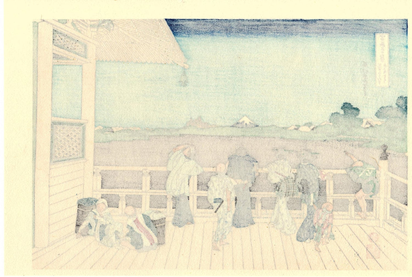 Japanese Ukiyo-e Woodblock print, Katsushika Hokusai, "Sazai hall - Temple of Five Hundred Rakan, Thirty-six Views of Mount Fuji"