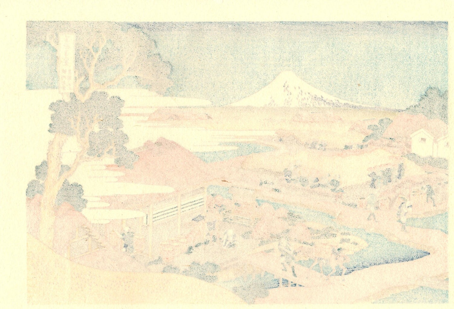 Japanese Ukiyo-e Woodblock print, Hokusai, "Tea plantation of Katakura in Suruga Province, from the series Thirty-six Views of Mount Fuji"