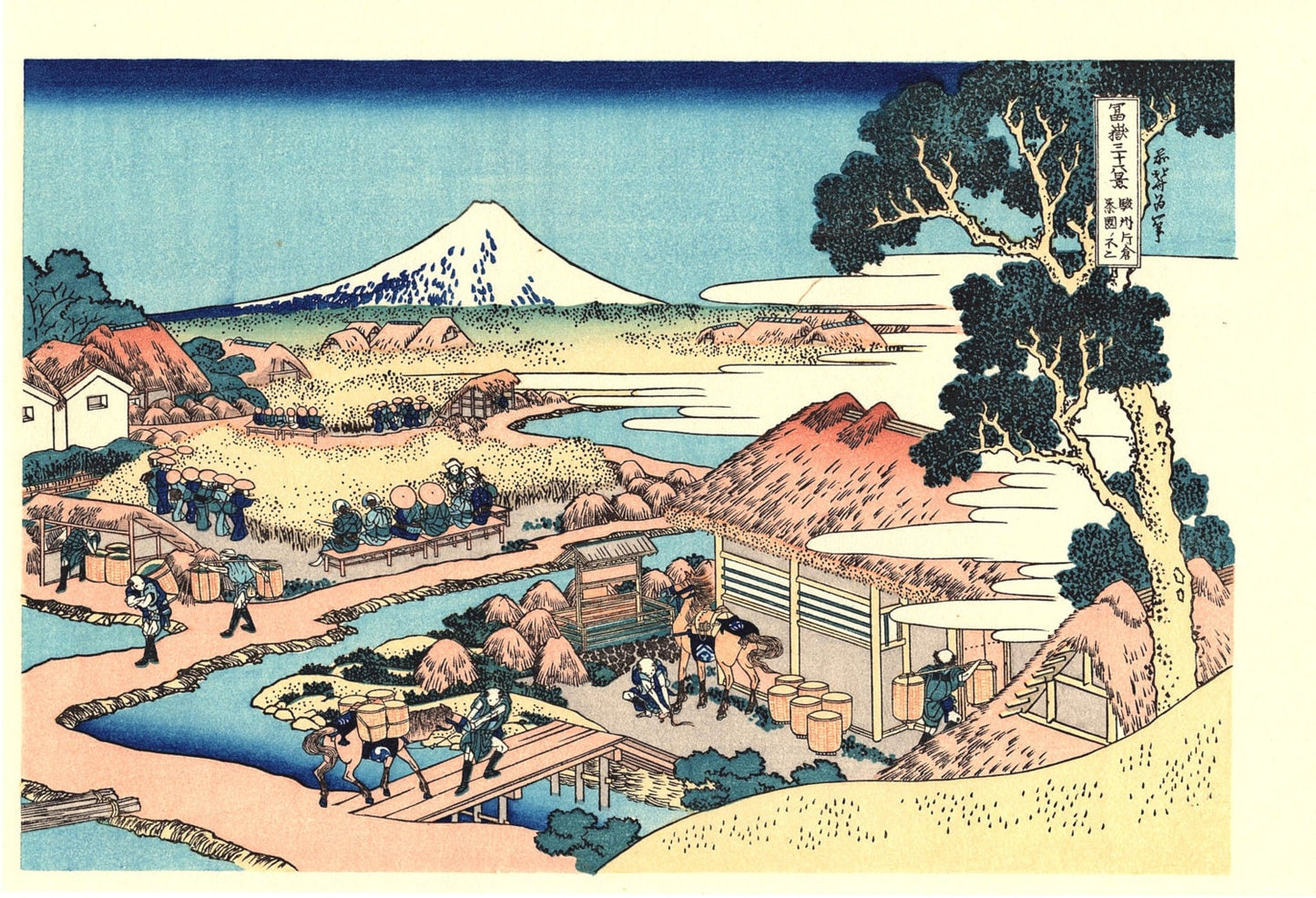 Japanese Ukiyo-e Woodblock print, Hokusai, "Tea plantation of Katakura in Suruga Province, from the series Thirty-six Views of Mount Fuji"